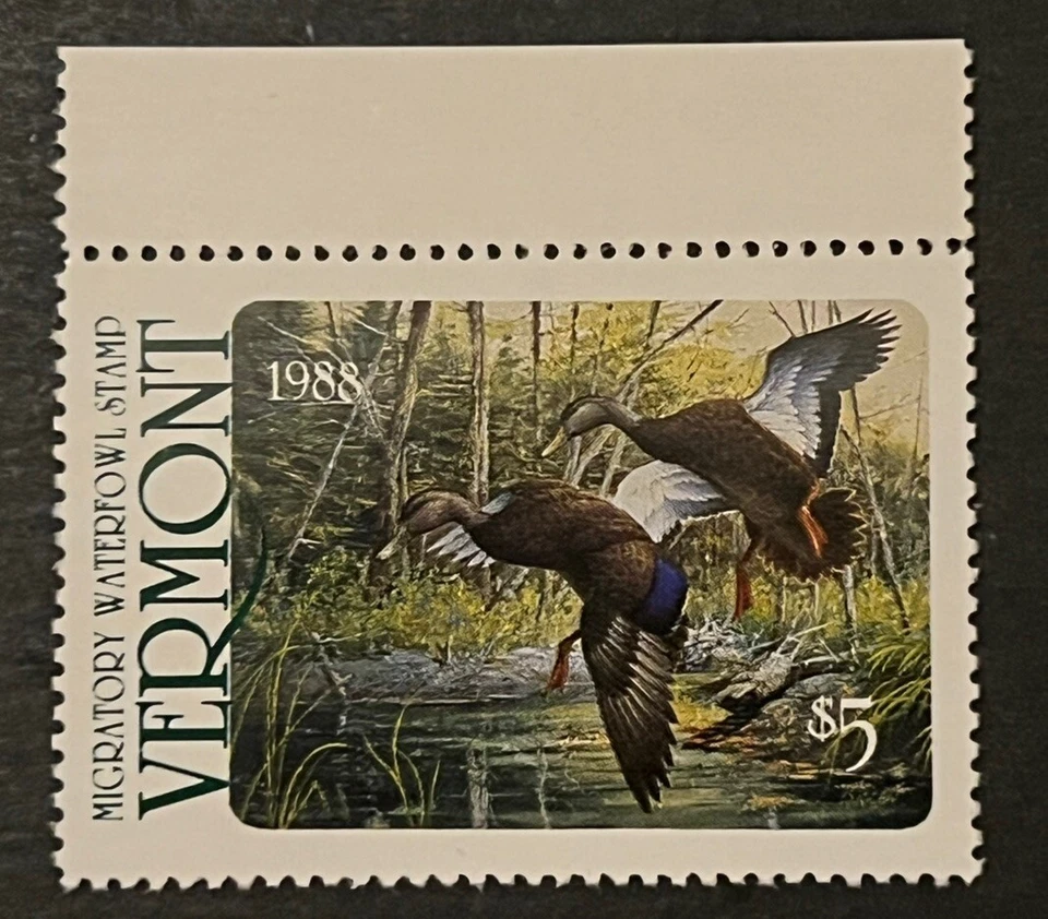 Travelstamps: 1988 Vermont State Duck Stamps - $5 Mint MNH OG - Image 2 of 4
