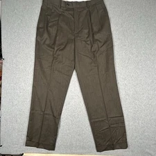 Alan Flusser High Rise Straight Leg Pleated Cuff Dress Pant Men 36x32 Brown Wool