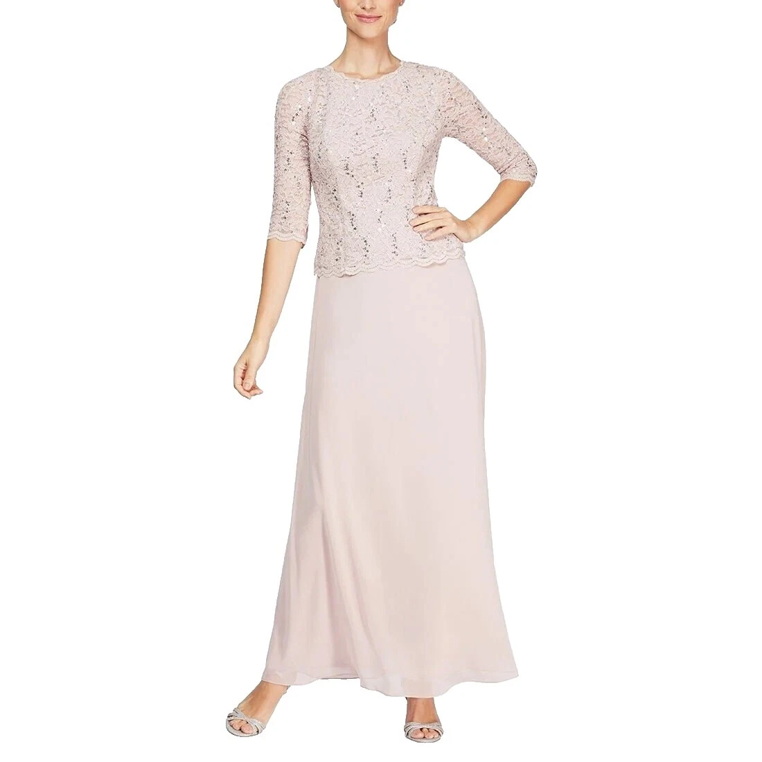 long sheath evening dresses Modest Long Sleeve Evening Gown with Embellished Back Dusty Rose / 6 main image 1