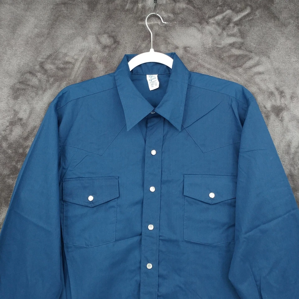 Camisa a Presión Malco Modes De Colección Perla Occidental Para Hombres 16.5 Azul Poli Algodón Manga Larga Foto 2 de 4