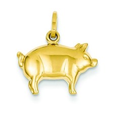 Pendentif Charme En Or Jaune 14K Poli Creux 3 Dimensions En Forme De Cochon