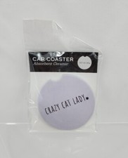 Crazy Cat Lady Absorbent Car Coaster White Ceramic 2.6"