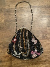Antique Beaded Purse With Carved Frame