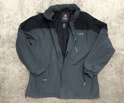 Chaps Mens Lined Outdoor Jacket Hidden Hood Wind Flap Full Zip Pockets L