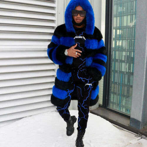 Cappotto invernale uomo vera pelliccia di volpe cappuccio pelliccia naturale vera giacche spesso caldo - Foto 11 di 27