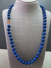 25" Vintage 14K 10mm Lapis Beaded Necklace w/ 14k Longevity Clasp