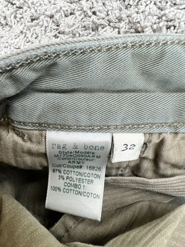 Rag & Bone Fit 1 Low-Rise Chino Pants Size 32 Low Rise Army Green Extra slim fit - Picture 11 of 15