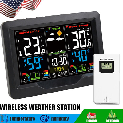 Wireless LCD Digital Indoor & Outdoor Weather Station Clock Thermometer 