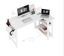 L-Shaped Wooden Writing Study Desk with 2 Side Shelves and Side Shelves, White