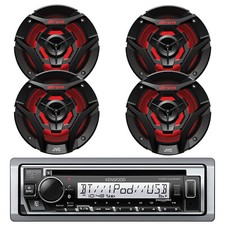 in-Dash Marine Bluetooth CD Receiver, 4x 6.5" 260W Multi LED Black Boat Speakers