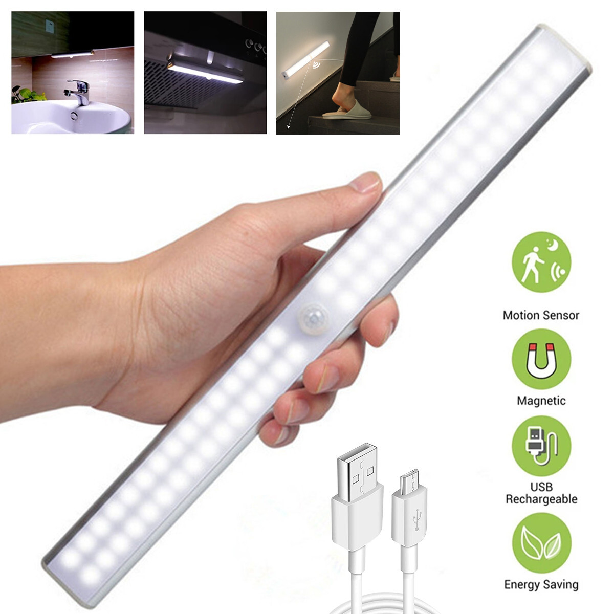 Wireless LED PIR Motion Sensor Light Rechargeable Strip Cabinet Closet