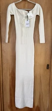Giuseppe Di Morabito Long Merino Wool 3/4 Sleeve White Tie Neck Dress Size S NWT