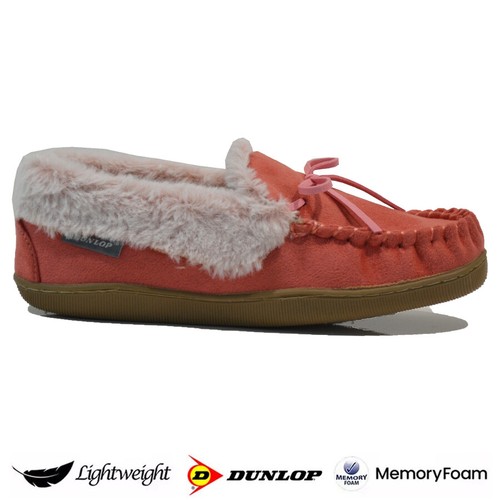 LADIES DUNLOP MEMORY FOAM SHEEPSKIN SLIPPERS WINTER WARM COMFORT MOCCASIN SHOES - Picture 28 of 29