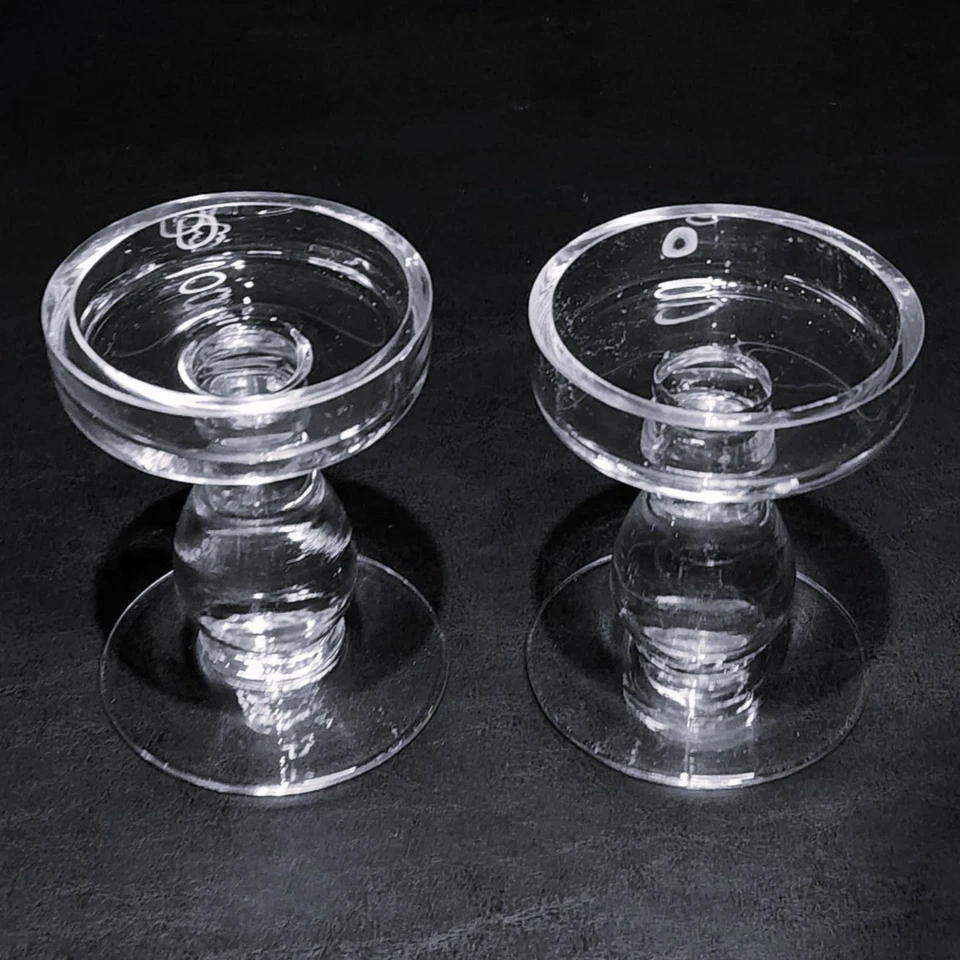 Pottery Barn ~ VIDRIO BURBUJA *Par* Candelabros de pilar de 5,5" *RETIRADO* Foto 2 de 4