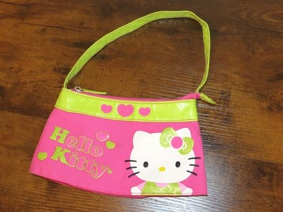 Hello Kitty Mini Shoulder Bag Pink Lime Green Hearts 2013 Hobo Small Purse 10''