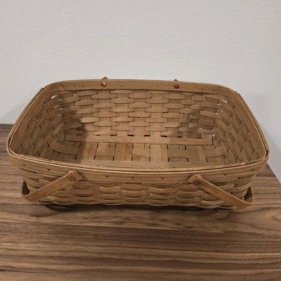 Longaberger Basket With Handles Brown Wood Handwoven