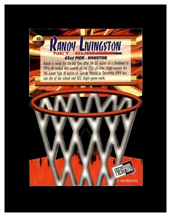 1996 Press Pass #NB 29 Randy Livingston Net Burners LSU Tigers STAR MINT ROOKIE - Image 2 of 2