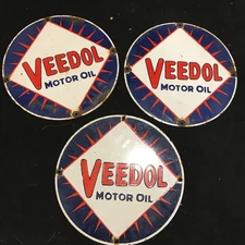 VEEDOL MOTOR OIL   Porcelain GAS STATION 12 inch - 3 units