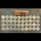 $10 Face Value roll of 40-90% silver Washington quarters, all 1940's.