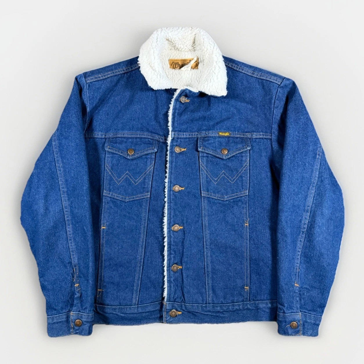 Wrangler Mens Blue Denim Sherpa Lined Trucker Jacket Size L Western Jacket