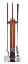 Mid Century MCM Alessandro Albrizzi Rosewood Chrome Fireplace Tool Set Italy