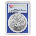 2020-W $1 1-oz Burnished American Silver Eagle PCGS SP70 FDOI Flag Label Blue