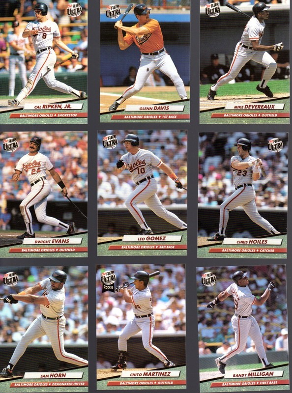 1992 Fleer Ultra BALTIMORE ORIOLES Team Set (11 cards)