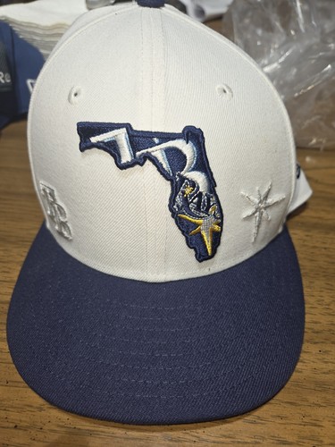 Tampa Bay Devil Rays New Era 59FIFTY White/Blue Baseball Hat Cap Size 7 3/8 - 第 1/6 張圖片