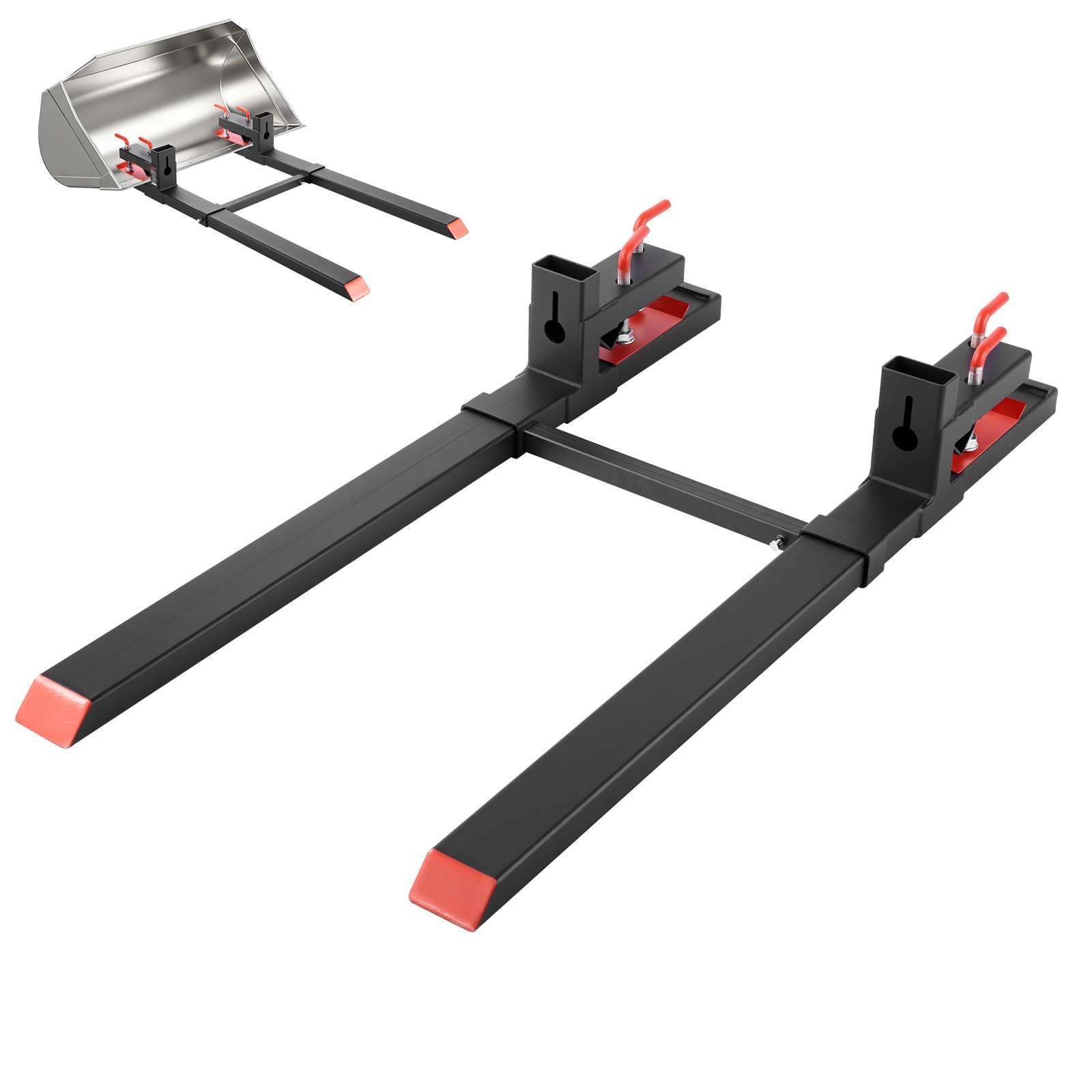 VEVOR 4000 lbs Clamp on Pallet Forks 60-Inch Tractor Forks with Stabilizer Bar