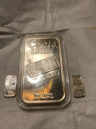 Sunshine Mining Coors Light The Silver Bullet 1 oz & 2 Grams .999 Silver BU Bars