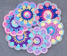6 handmade cotton thread crochet applique flowers -- 3674