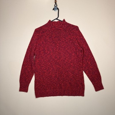 LL Bean Chunky Knit Mock Turtleneck Sweater Red Pullover Women's Size Large L