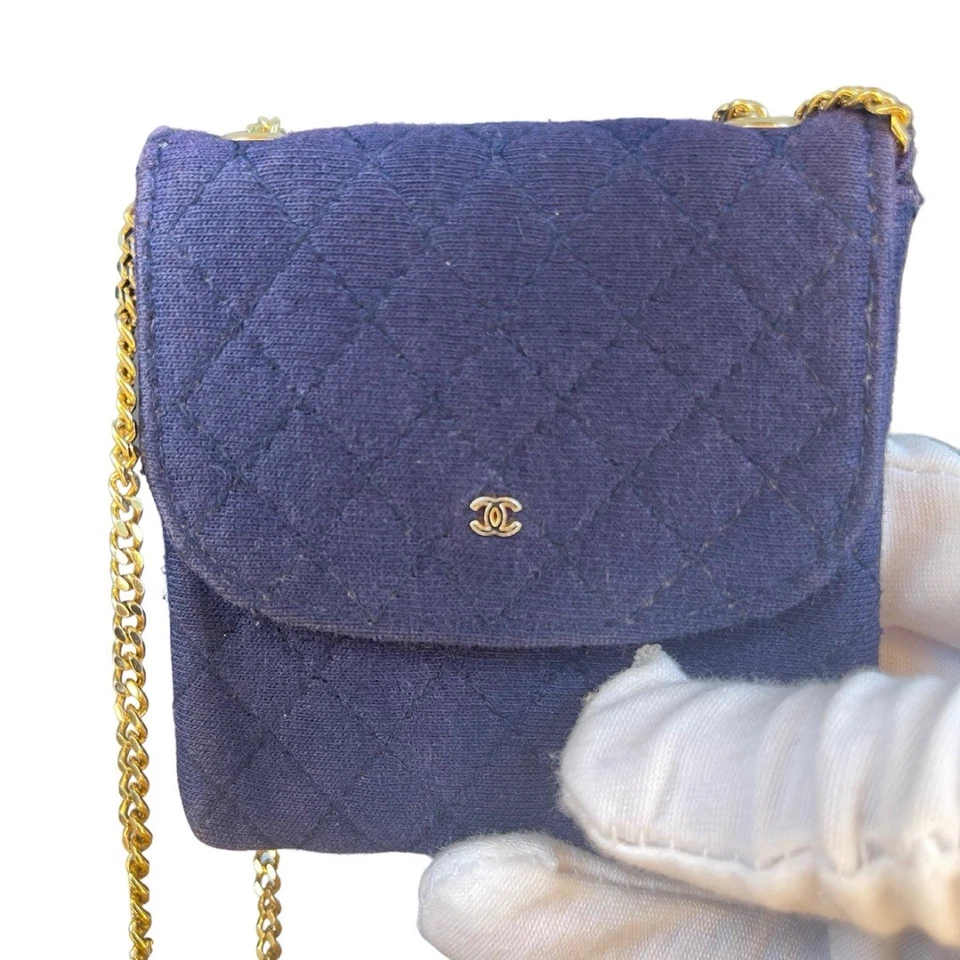 Bolso de hombro Chanel Jersey Micro Mini en azul Foto 4 de 4