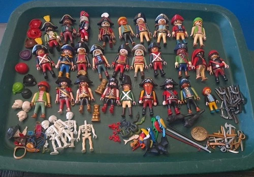 Vintage 1990's Playmobil Figures Lot of 32 People Pirates Guns Swords Parrots
