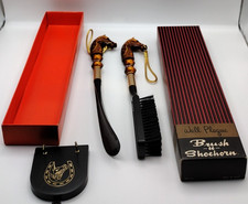 Vintage Horse Head Shoe Horn  Brush Set Accented Gold Tone