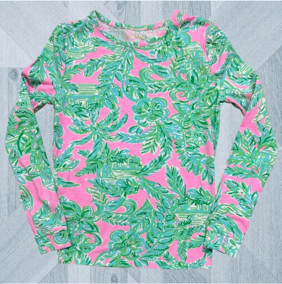Рубашка Lilly Pulitzer Sammy пижама топ для девочек 12 ладонь цветочный тропический сон - Изображение 4 из 4