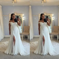 Chiffon Wedding Dresses with Split Lace Appliques Sweep Train  Bridal Gowns