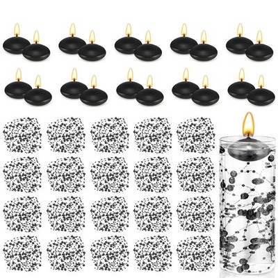 40 Pcs Black Floating Candles with Pearl Strings, Small Unscented Floating Ca...