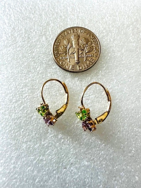 Estate 14K 黄金紫水晶和橄榄石“蝴蝶”Huggie 耳环 — 第 3/4 张图片