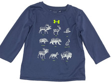 Under Armour Boys 18 Months Blue Wildlife Animals Long Sleeve Logo Shirt