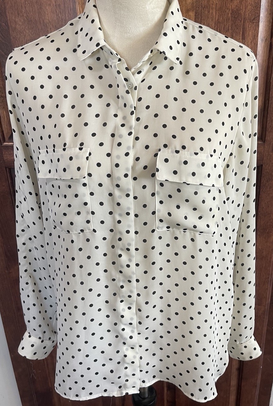 Zara Basic Polka Dot Classic  Button Up 3/4 Sleev… - image 2