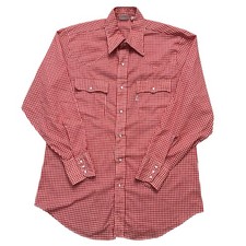 Levi's Shirt Mens Size L Long Sleeve Western Pearl Snap Button Check Red VTG 80s