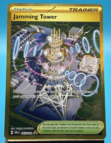 Jamming Tower 243/182 SV10: Destined Rivals Gold Hyper Rare Pokemon Card NM