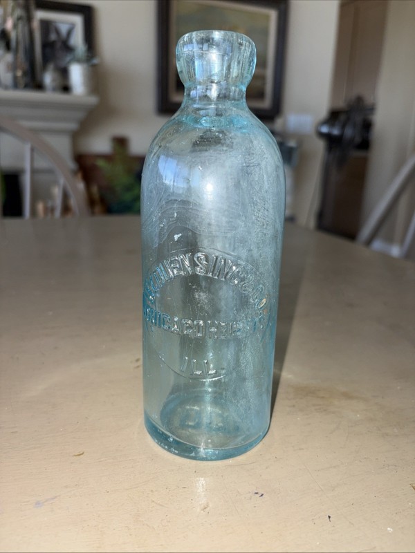 Vintage HY Duensing & Co Bottle Aqua Beer Soda Blob~Chicago Heights, ILL