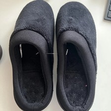 Isotoner Microterry PillowStep Satin Cuff Clog Slippers, Black, Small, 6.5-7