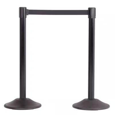 US Weight Heavy-Duty Black Premium Steel Stanchion with 7.5 Ft. Black Retractabl