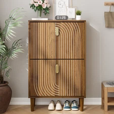 Shoe Storage Cabinet with 2 Flip-Down Doors, Free-Standing Entryway Organizer