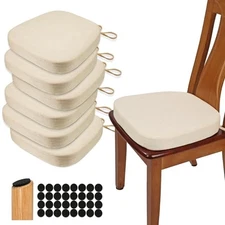 Thickened 2.5" Dining Chair Cushions Set of U-Shape High Density Foam 6 Beige