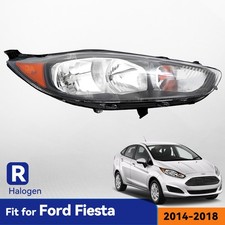 Halogen Headlight Black W/ Bulb For 2014-2018 Ford Fiesta Right Passenger Side