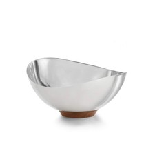 "Cuenco de tuerca de pulso Nambé de 8"" de acero inoxidable con base de madera de acacia desmontable"